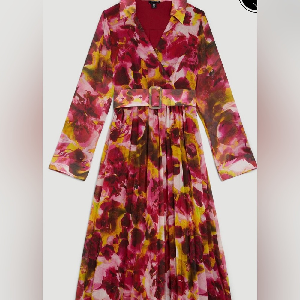 NWT - Karen Millen abstract, pleated, collared dress US size 10.